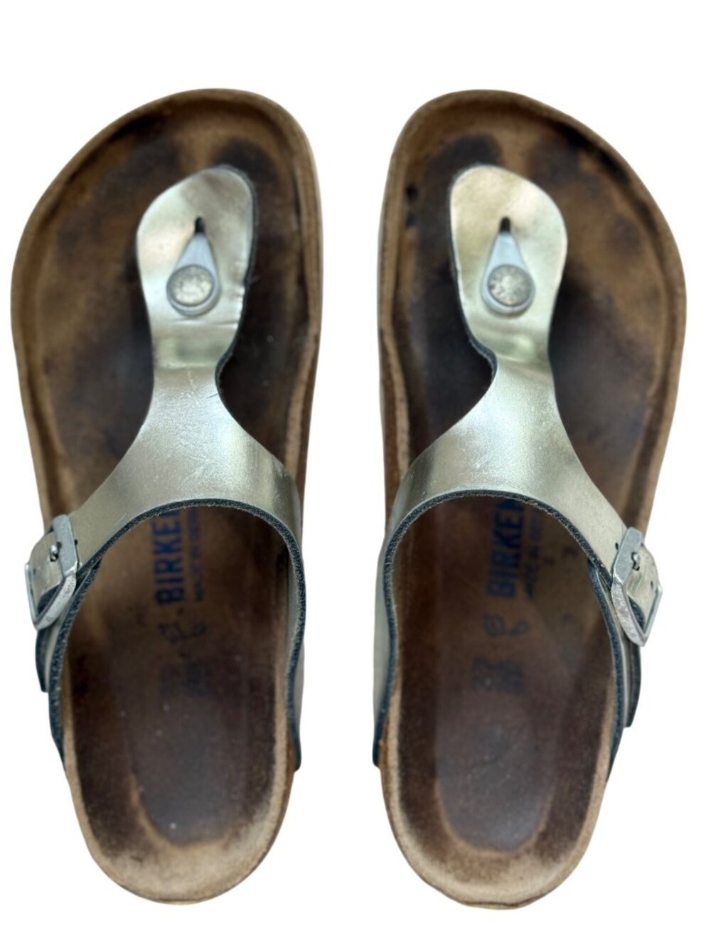 Birkenstock Size 37 / US Size 6.5 Silver Metallic Thong Gizeh Sandal